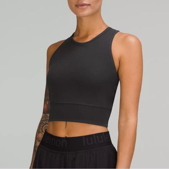 Lululemon Mesh Back Training Cropped Tank Top Bra In Graphite Gray for Workout - Picture 1 of 8